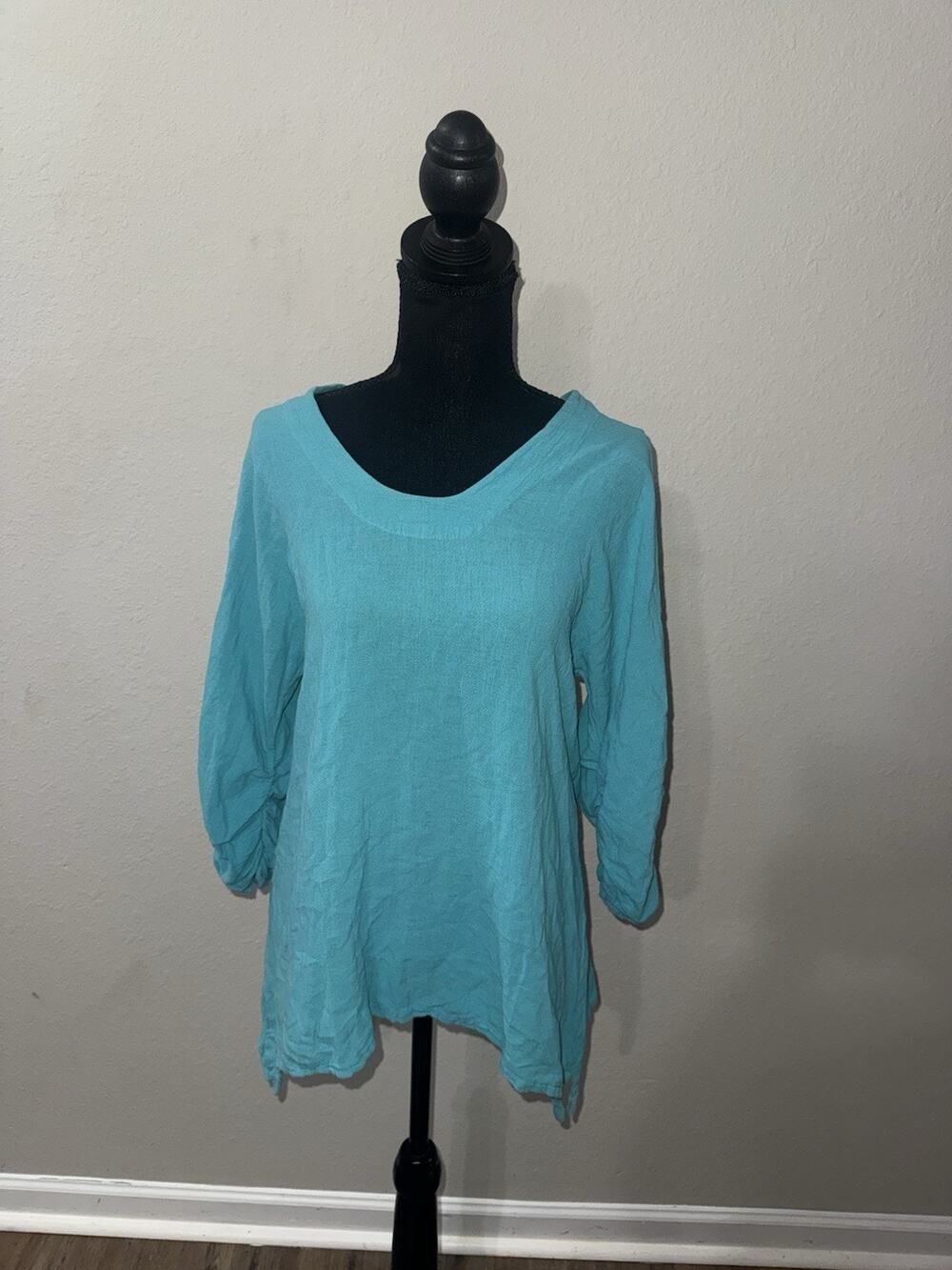 Oh My Gauze Size 1/ Small Blue Cotton Tunic Oversized Lagenlook Coastal